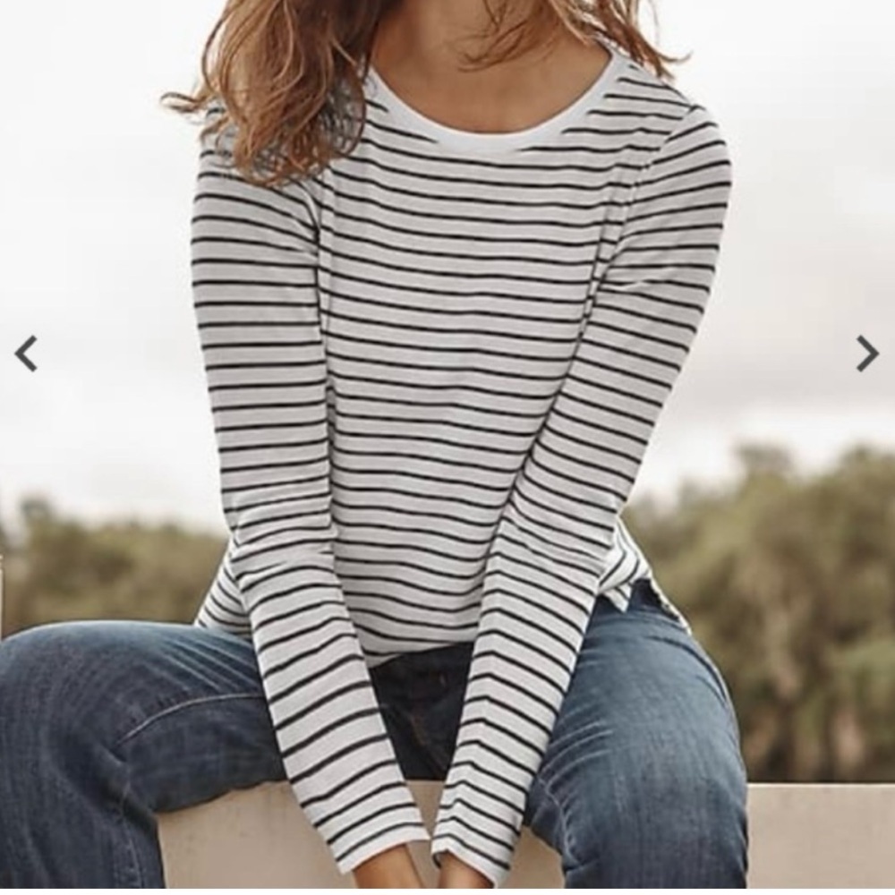 J. Jill Stripe Long-Sleeve Pima Cotton Crew-Neck Tee Size M Black & White Stripe